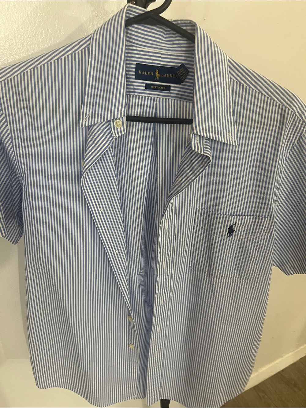 Ralph Lauren Blue and White Striped Short Sleeve Button-Down Shirt